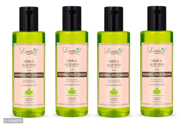 Luster Neem  Aloe Vera Face Wash | Enriched With Tulsi Extracts | Reduces Pimples  Clear Complexion | Paraben Free -110ml (Pack of 4)