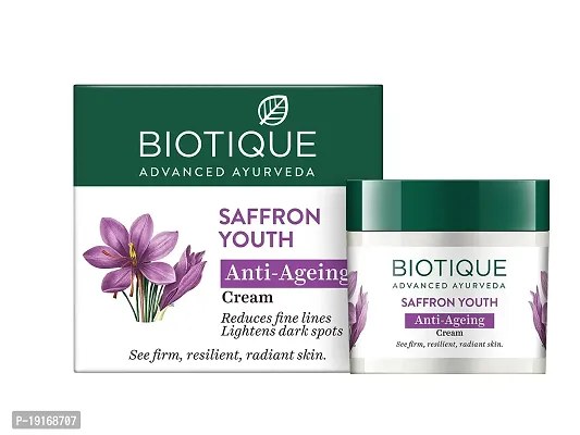 Biotique Saffron Youth Anti-Ageing Cream Reduces Fine Lines Lightens Dark Spots, 50G