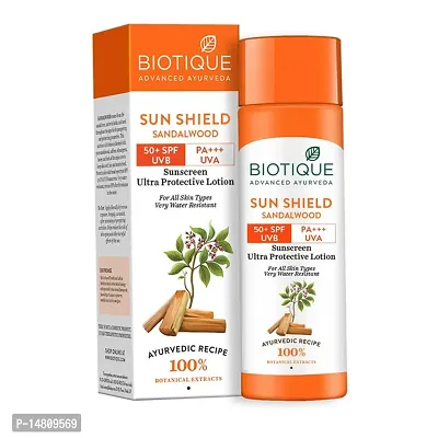 Biotique Sun Shield Sandalwood 50+SPF UVB Sunscreen Ultra Protective Lotion For All Skin Types, 120ml