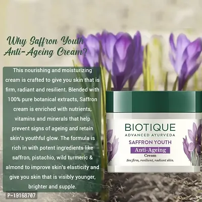 Biotique Saffron Youth Anti-Ageing Cream Reduces Fine Lines Lightens Dark Spots, 50G-thumb3