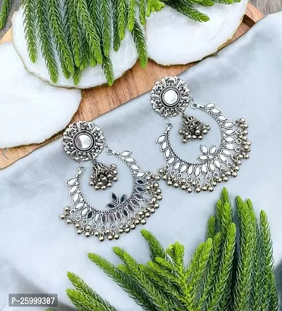 Silver Mirror Chandbali Earrings