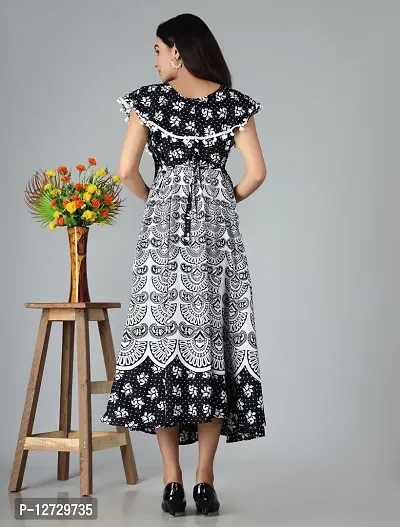 Trendy Cotton Black Printed Sleeveless Casual Gown For Women-thumb2