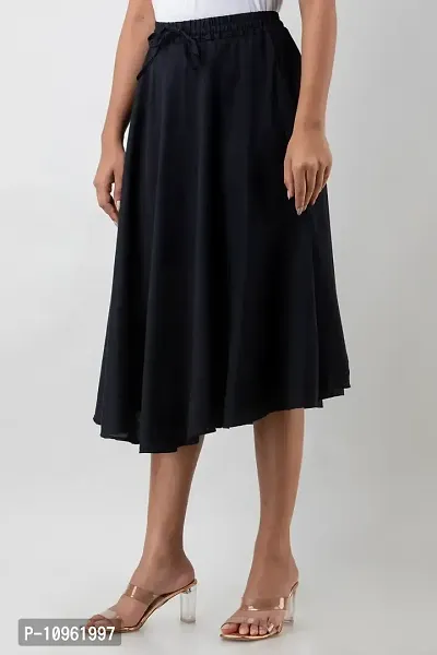 Elegant Black Rayon Solid Flared Skirts For Women-thumb3