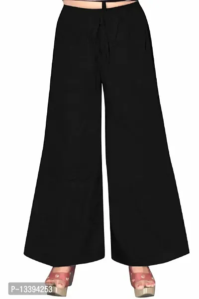 Roll On Women's Soft Relaxed Long Palazzo Pants Rajasthani Printed Palazzo Jaipuri Hand Block Palazzo Pants (Free Size) (Rayon, Black),2XL