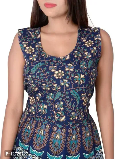 Trendy Cotton Blue Printed Sleeveless Casual Gown For Women-thumb4