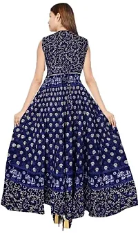 Roll On Women's Cotton Dress Jaipuri Sanganeri Print Midi Long Dress Cotton Printed Flare Maxi Dress A-Line Cotton Gown Dress Maxi Skirt, Mandala Rajasthani Hand Block (Free Size) (Navy Blue-01),2XL-thumb1