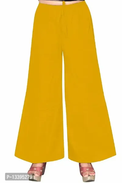 Roll On Women's Soft Relaxed Long Palazzo Pants Rajasthani Printed Palazzo Jaipuri Hand Block Palazzo Pants (Free Size) (Rayon, Yellow)