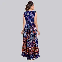 Trendy Cotton Navy Blue Printed Sleeveless Casual Gown For Women-thumb1