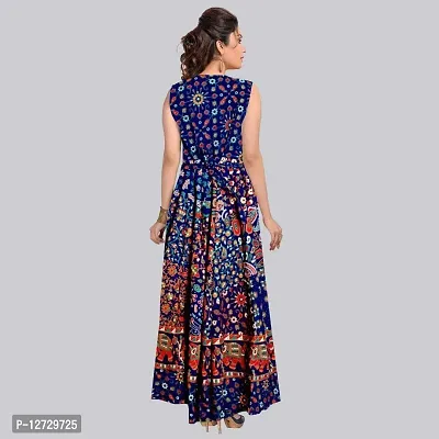 Trendy Cotton Navy Blue Printed Sleeveless Casual Gown For Women-thumb2