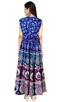 Roll On Women's Cotton Dress Jaipuri Sanganeri Print Midi Long Dress Cotton Printed Flare Maxi Dress A-Line Cotton Gown Dress Maxi Skirt, Mandala Rajasthani Hand Block (Free Size) (Navy Blue-02), 2XL-thumb1