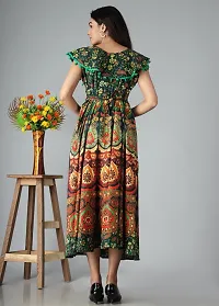 Trendy Cotton Green Printed Sleeveless Casual Gown For Women-thumb1