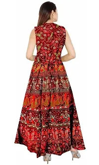 Roll On Women's Cotton Dress Jaipuri Sanganeri Print Midi Long Dress Cotton Printed Flare Maxi Dress A-Line Cotton Gown Dress Maxi Skirt, Mandala Rajasthani Hand Block (Free Size) (Red-02),2XL-thumb1