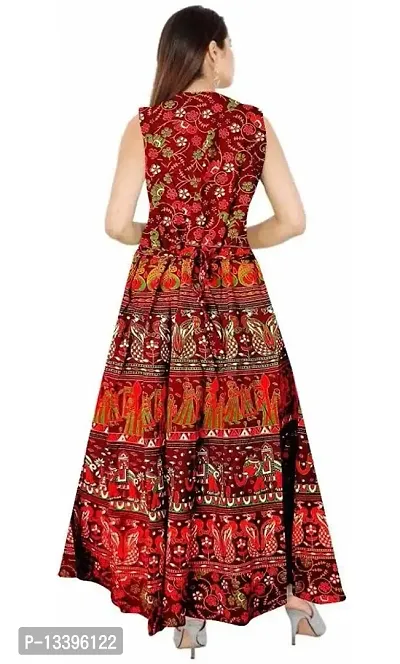 Roll On Women's Cotton Dress Jaipuri Sanganeri Print Midi Long Dress Cotton Printed Flare Maxi Dress A-Line Cotton Gown Dress Maxi Skirt, Mandala Rajasthani Hand Block (Free Size) (Red-02),2XL-thumb2