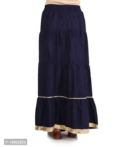 Elegant Dark Blue Rayon Solid Flared Skirts For Women-thumb2