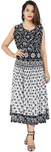 Trendy Cotton Black Printed Sleeveless Casual Gown For Women-thumb0
