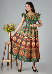 Trendy Cotton Green Printed Sleeveless Casual Gown For Women-thumb3