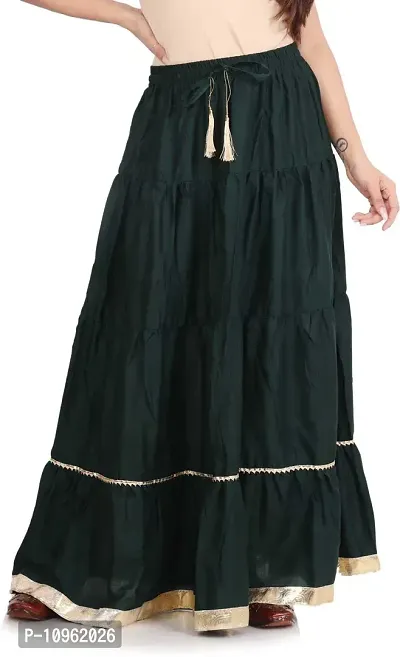 Elegant Dark Green Rayon Solid Flared Skirts For Women-thumb0