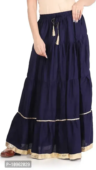 Elegant Dark Blue Rayon Solid Flared Skirts For Women-thumb0