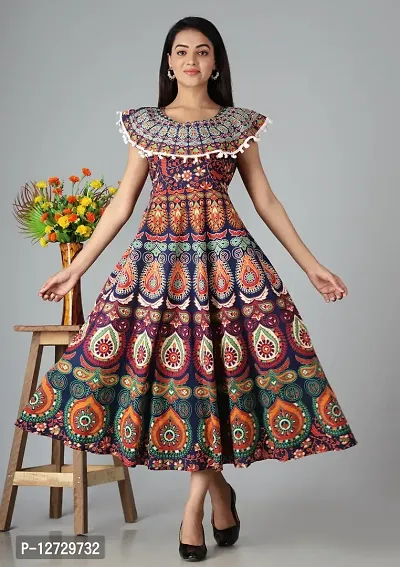 Trendy Cotton Multicoloured Printed Sleeveless Casual Gown For Women