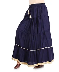 Elegant Dark Blue Rayon Solid Flared Skirts For Women-thumb2