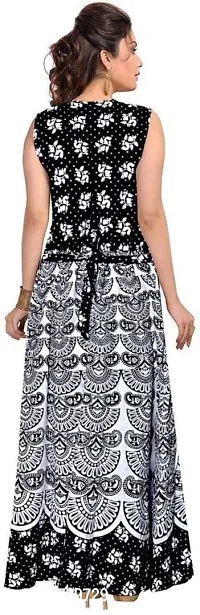 Trendy Cotton Black Printed Sleeveless Casual Gown For Women-thumb2