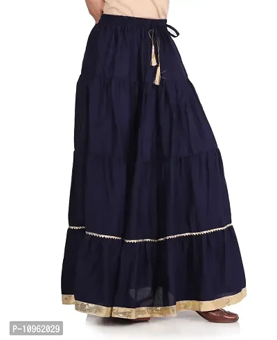 Elegant Dark Blue Rayon Solid Flared Skirts For Women-thumb4