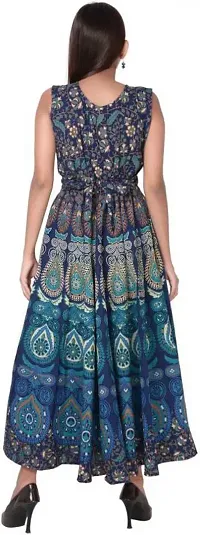 Trendy Cotton Blue Printed Sleeveless Casual Gown For Women-thumb2