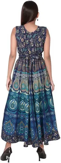 Trendy Cotton Blue Printed Sleeveless Casual Gown For Women-thumb3