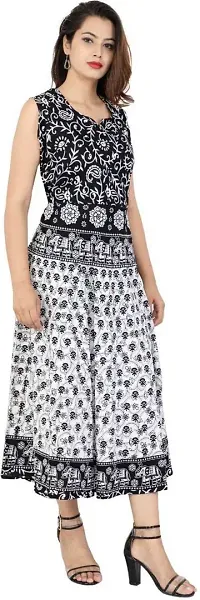 Trendy Cotton Black Printed Sleeveless Casual Gown For Women-thumb1