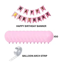 Khushbu Enterprises Pink Happy Birthday Banner, Pastel Pink Balloon For Birthday Theme Party Decoration Girls (Pastel Pink with Banner)-thumb1