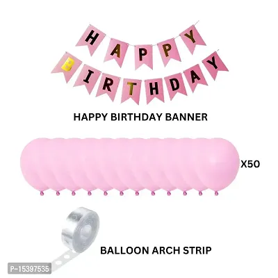 Khushbu Enterprises Pink Happy Birthday Banner, Pastel Pink Balloon For Birthday Theme Party Decoration Girls (Pastel Pink with Banner)-thumb2