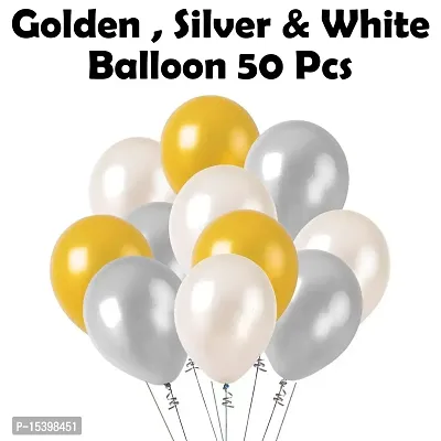 Khushbu Enterprises Metallic Gold, White  Metallic Silver Balloon For Birthday Theme Party Decoration-thumb2