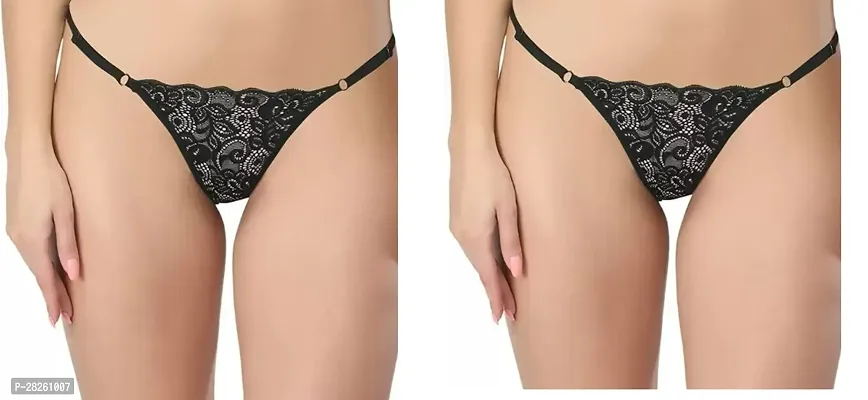 Elegant Lace Self Pattern Thongs For Women- Pack Of 2