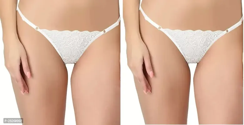 Elegant Lace Self Pattern Thongs For Women- Pack Of 2-thumb0