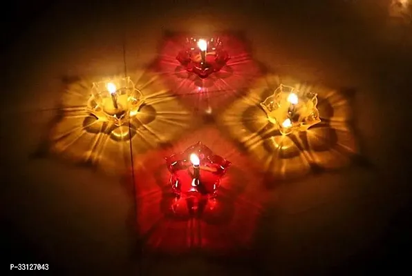 Decorative Transparent 3D Shadow Floating Reusable Colorful Reflection Diya For Decoration-Pack Of 4