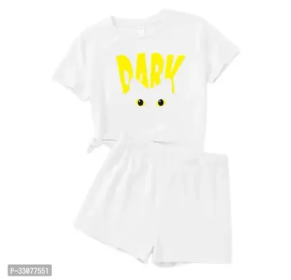 Stylish White Cotton Printed T-Shirts With Shorts For Kids-thumb0