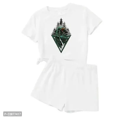 Stylish White Cotton Printed T-Shirts With Shorts For Kids-thumb0