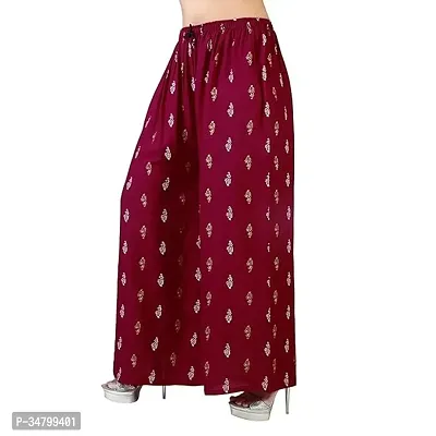 Women Girls Regular Fit Flared Wide Leg Non Transparent Solid Color Cotton Blend Soft Rayon Fabric Palazzo Maroon-thumb0