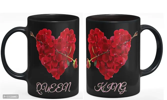 The NK Store  King Queen Printed Ceramic Mug Full Black Coffee Mug and Tea Cup - 11Oz Gift for Birthday Husband, Couple , Lover,Brother / Mugs for Coffee / Mugs for Boyfriend / Mugs for Husband