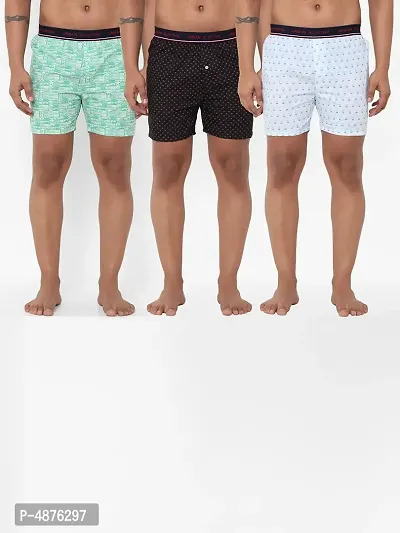 Comfortable Cotton Multicoloured Printed Regular Fit Boxers For Men ( Pack Of 3 )