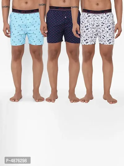 Comfortable Cotton Multicoloured Printed Regular Fit Boxers For Men ( Pack Of 3 )