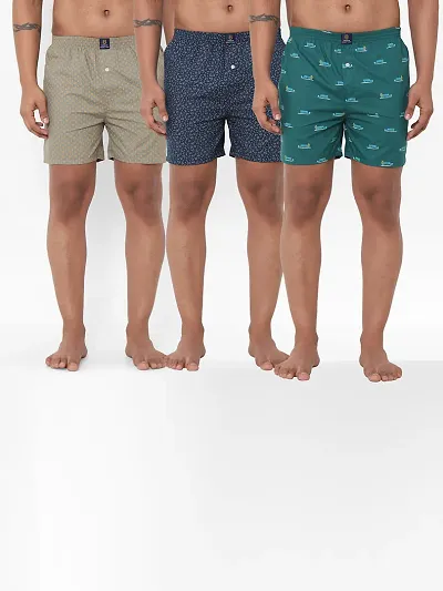 Comfortable Cotton Printed Regular Fit Boxers For Men (Pack Of 3)