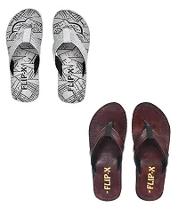 LEACO Men's Premium Slipper Combo - Set of 2 by FLIP X | Comfort and Style (Grey  Cherry, 8)-thumb1