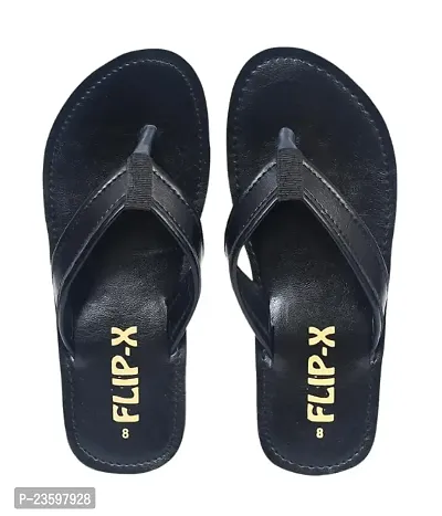 LEACO Men Slippers By Flip X - Leatherette Comfortable, Stylish, Durable, Non-Slip Slippers For Men. (Black, numeric_6)