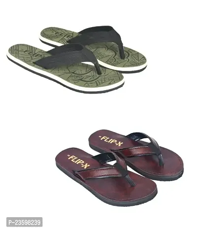 LEACO Men's Comfort Flipflop Combo - Set of 2 by FLIP X | Premium and Stylish (Green Cherry, 9)