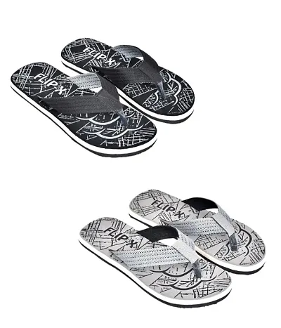 LEACO Men's Comfort Flipflop Combo - Set of 2 by FLIP X | Premium and Stylish (Grey- Black, 10)