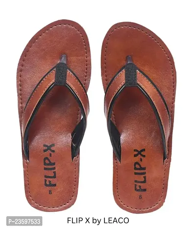 LEACO Men Slippers By Flip X - Leatherette Comfortable, Stylish, Durable, Non-Slip Slippers For Men. (Brown, numeric_8)