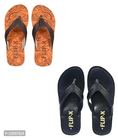 LEACO Men's Premium Slipper Combo - Set of 2 by FLIP X | Comfort and Style (Tan  Black, 8)-thumb2