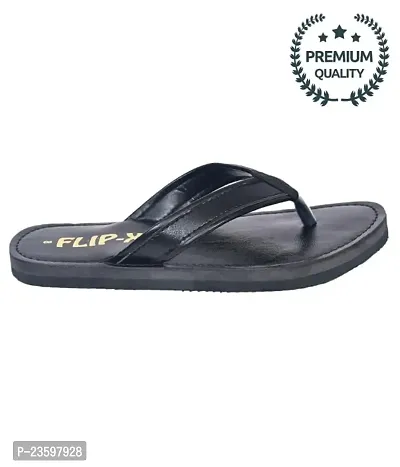 LEACO Men Slippers By Flip X - Leatherette Comfortable, Stylish, Durable, Non-Slip Slippers For Men. (Black, numeric_6)-thumb2