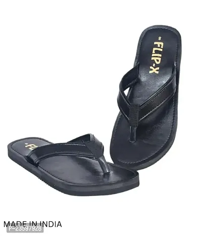LEACO Men Slippers By Flip X - Leatherette Comfortable, Stylish, Durable, Non-Slip Slippers For Men. (Black, numeric_6)-thumb3